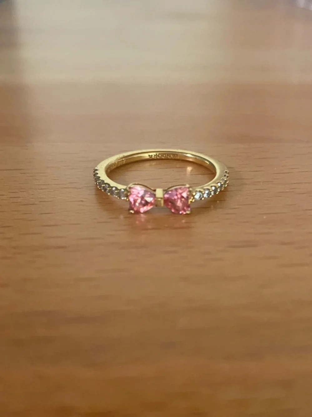 Pandora Gold Bow Ring with Pink Stones
